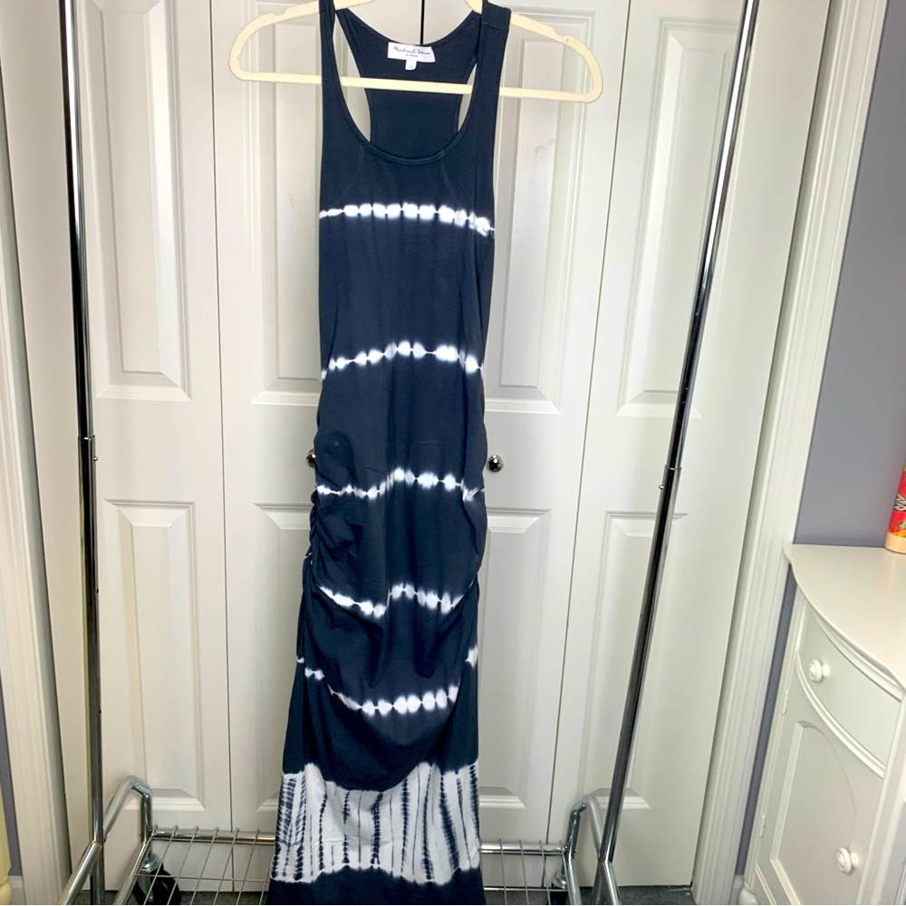 MICHAEL STARS Body Con Side Ruching Gray White Tank Dress